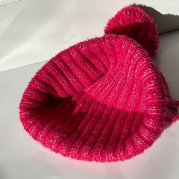 Girls Size 4-16 Pink Beanie Pom Pom Sparkly Pullover Cable Knit Acrylic Blend - Picture 6 of 6
